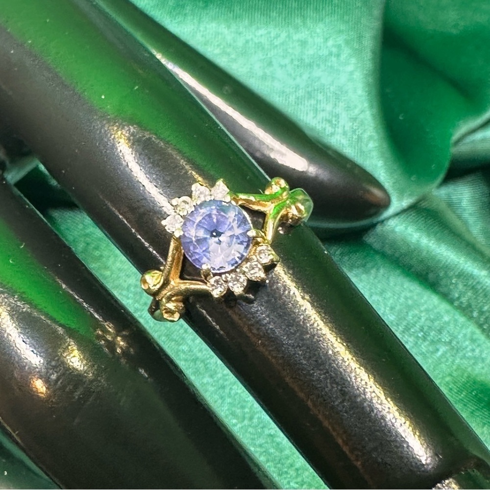 Vintage 14K Gold Ring Size 4.5 Blue Gemstone Diamond Accents 2.37g total Estate - Picture 13 of 16